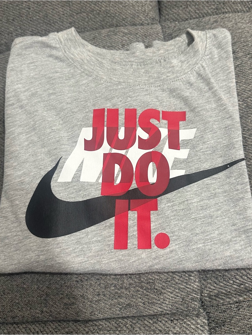 Nike Kids Heather Gray Tee with Red "Just Do It" Graphic